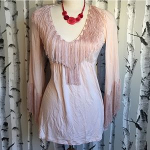 Boston Proper Bell sleeve fringed blouse